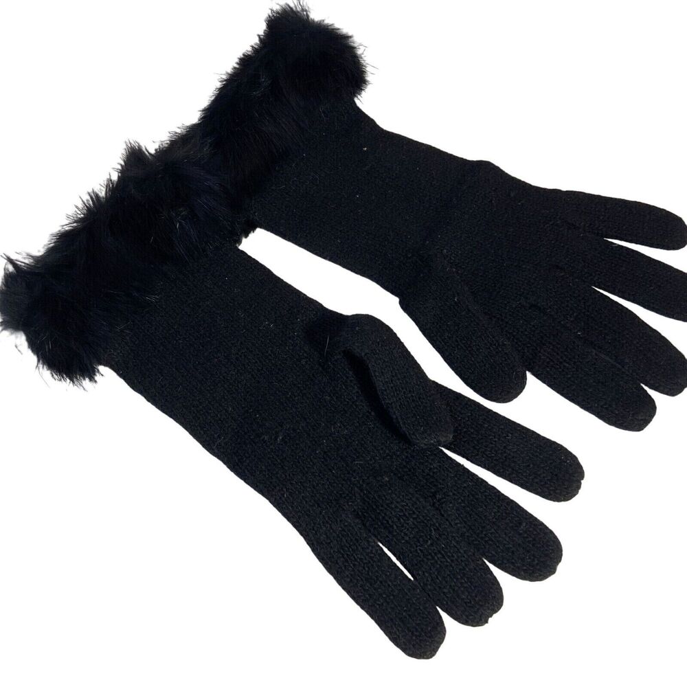 #6178 Dress Wool Knit Black with fur cuffs Gloves OS
